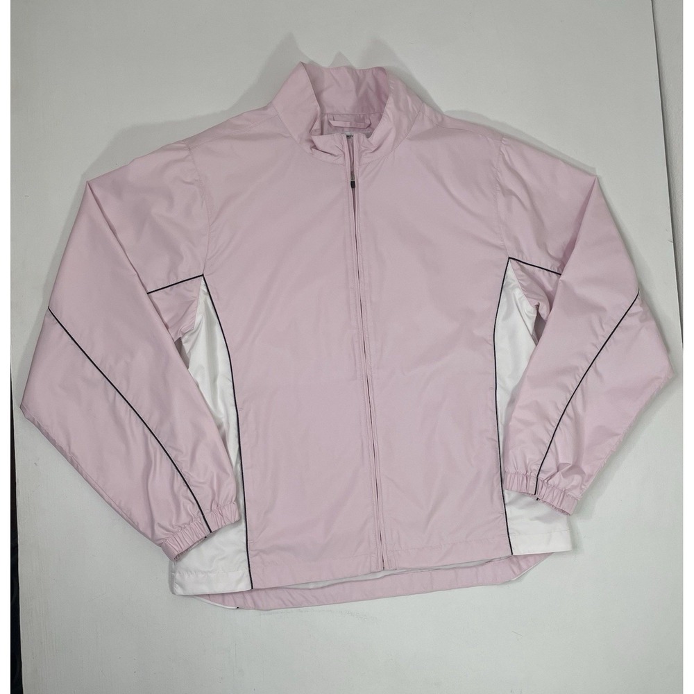 FootJoy FJ Women's Pink White Full Zip Windbreaker Jacket Size Medium Pockets